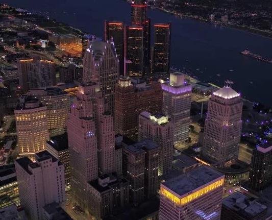 Detroit casino skyline at night